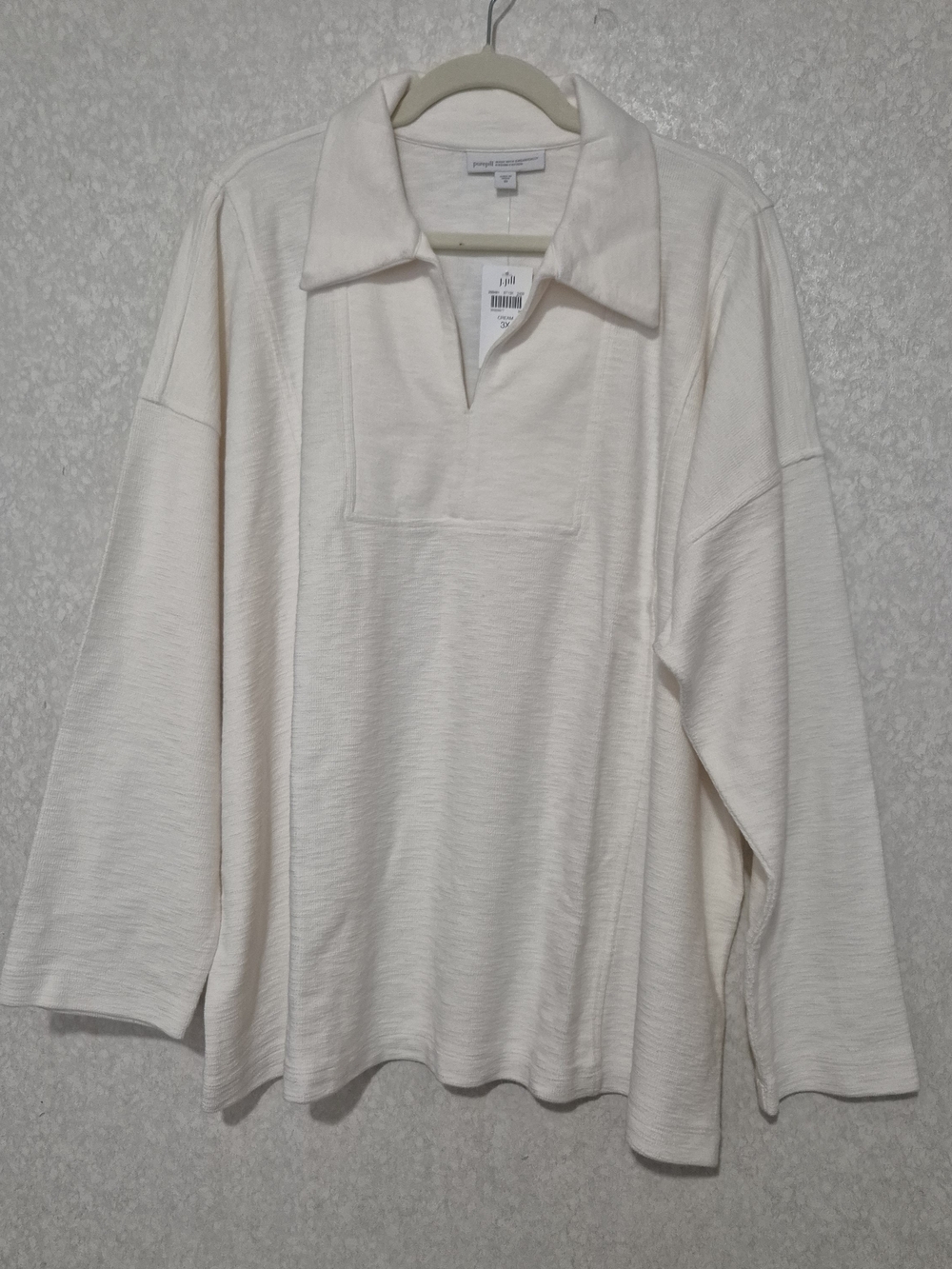 NWT J. Jill Ivory Open V-Collar Pullover-Organic Cotton-Size:3X